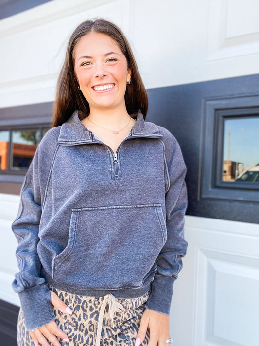 apparel Amelie Quarter Zip Sweatshirt- Charcoal