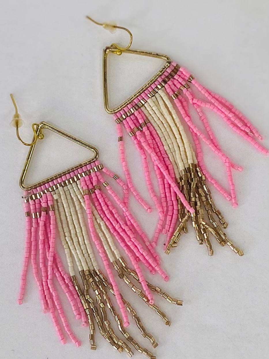 Earrings Boho Beaded Earring-Pink