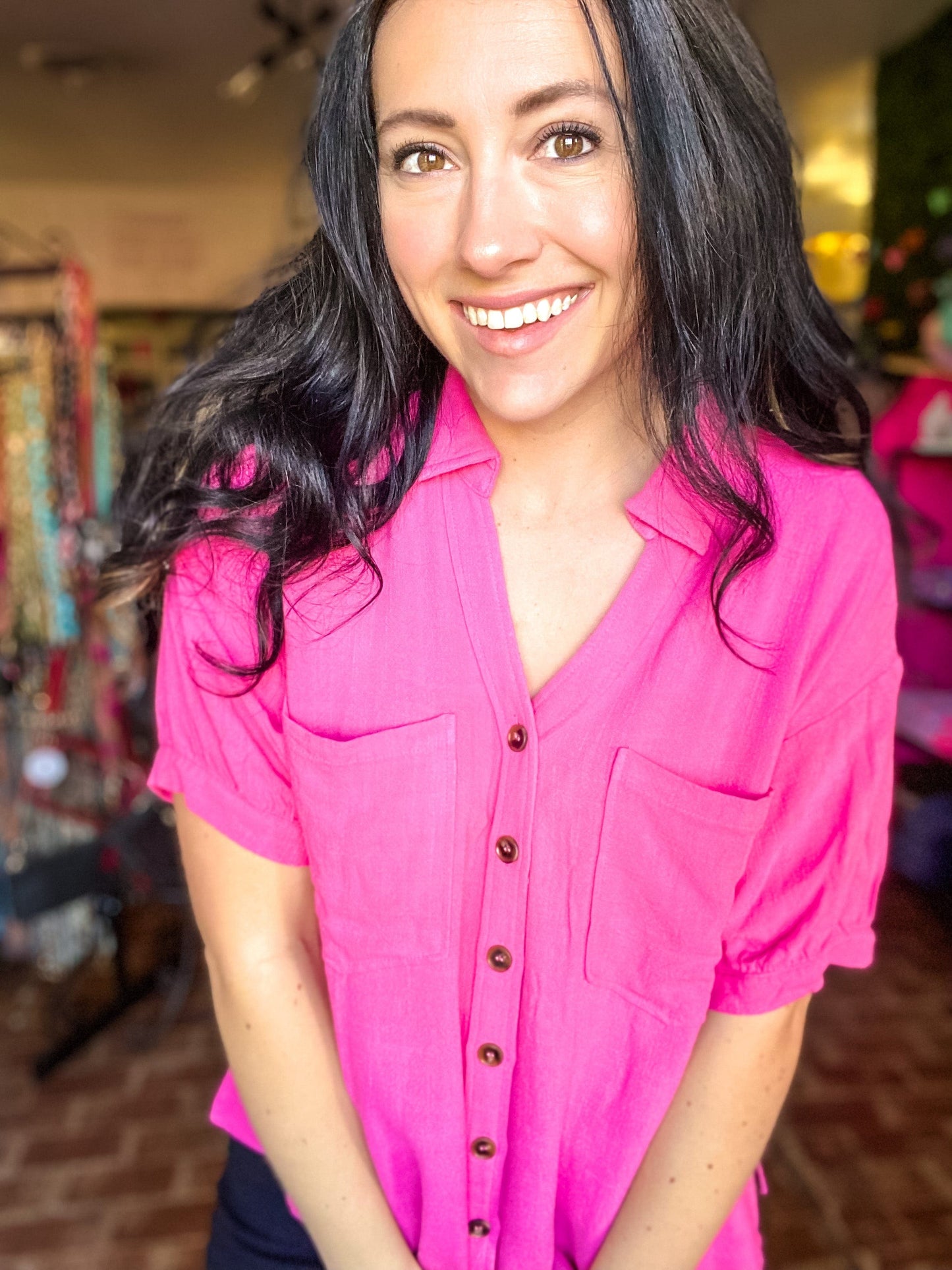 Tops Candy Pink Linen Top