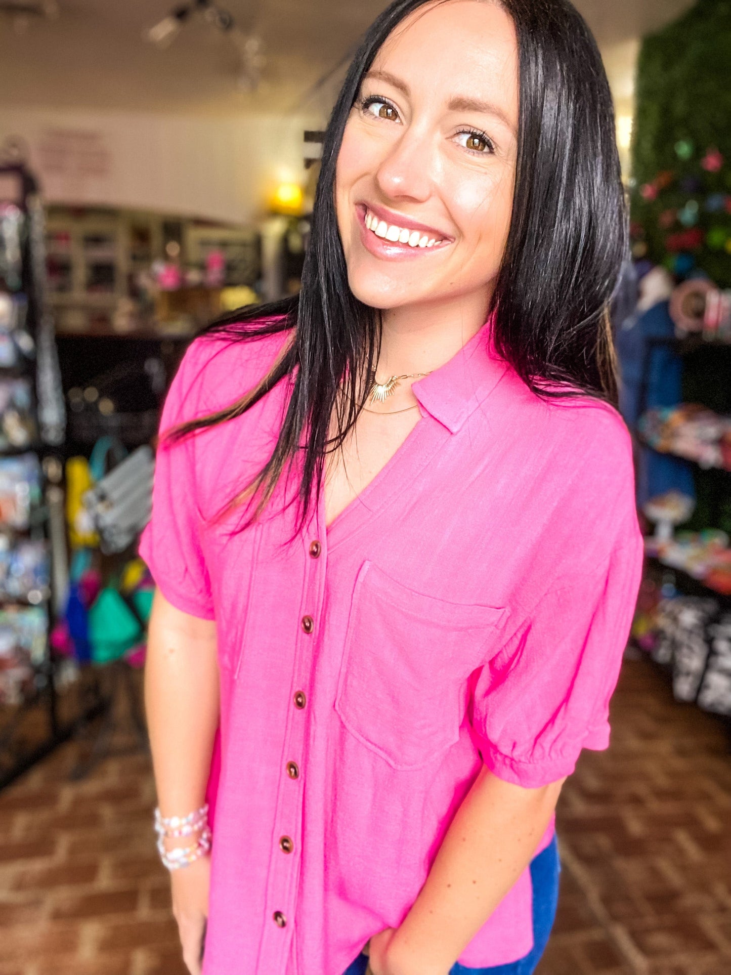 Tops Candy Pink Linen Top