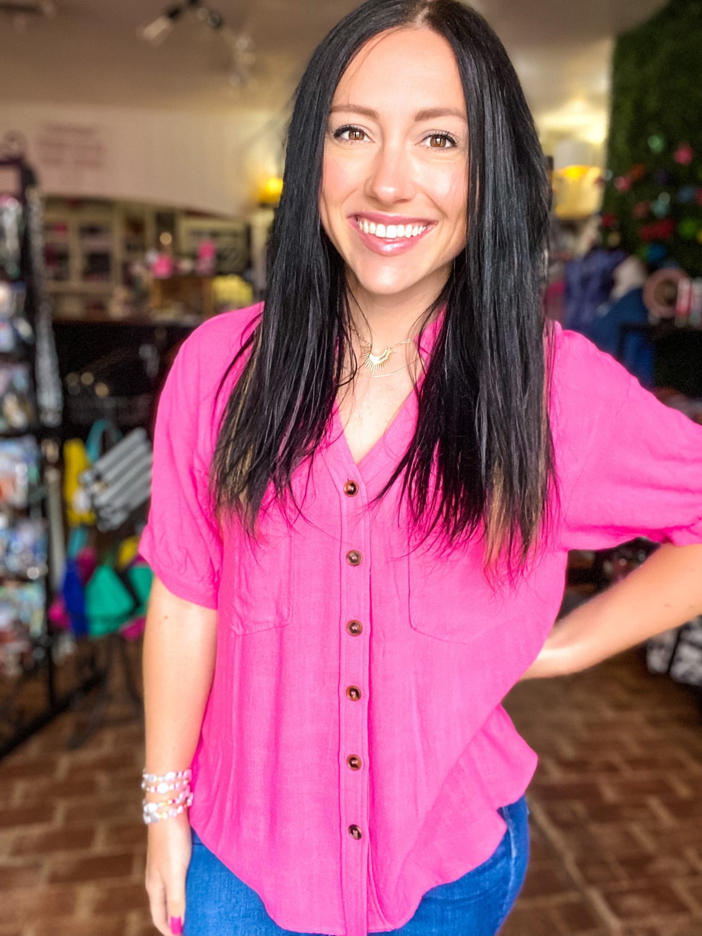 Tops Candy Pink Linen Top