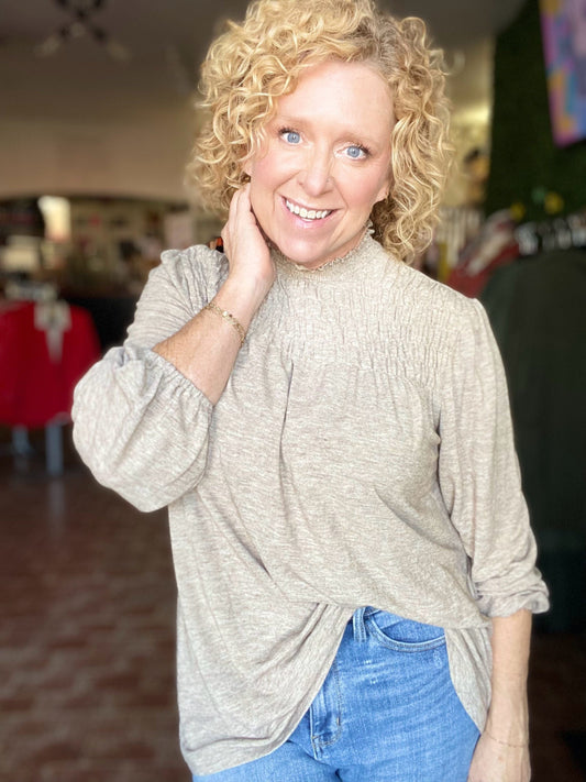 Tops Chrys Ruffle Neck Top Mocha