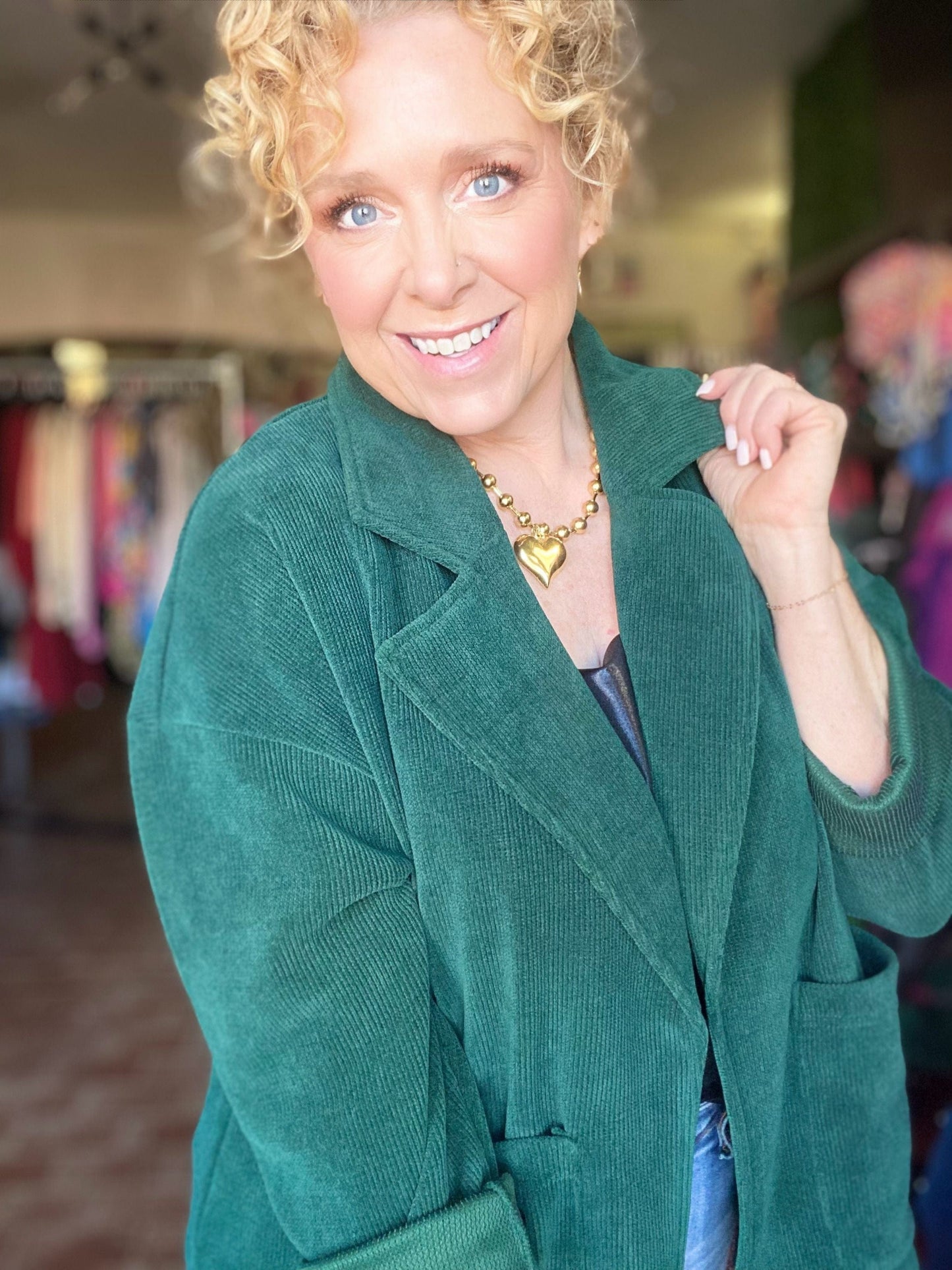 Outerwear Corded Stretch Blazer-Evergreen