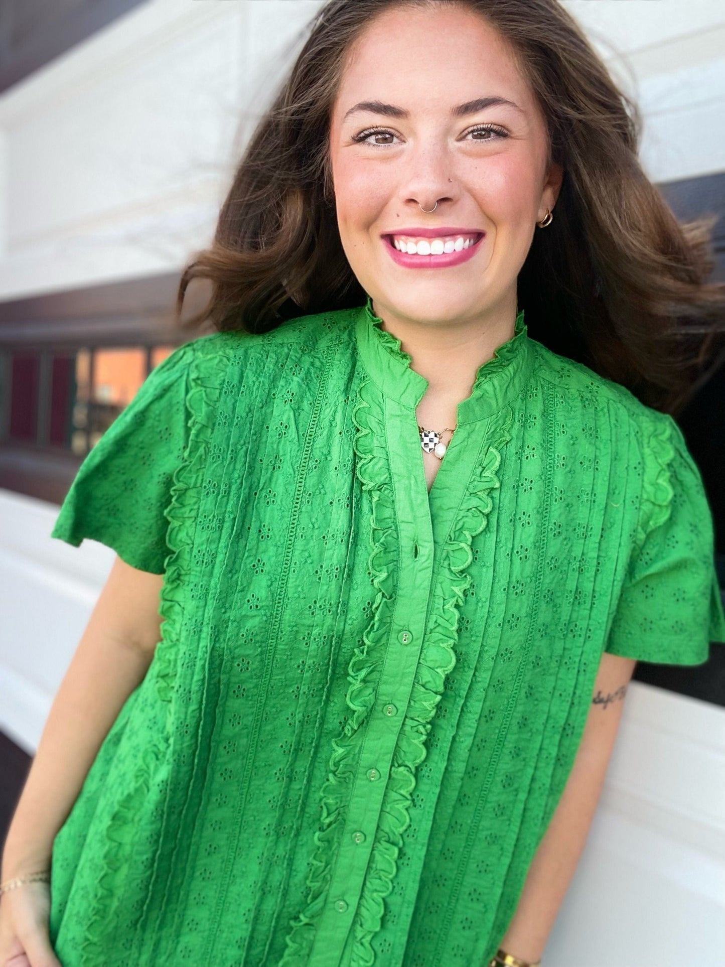 Emerald Eyelet Blouse