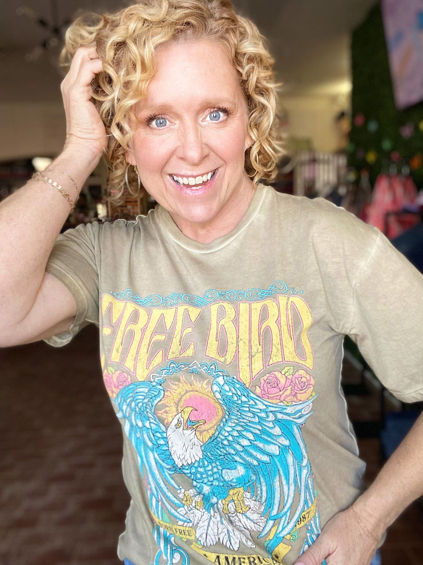 Graphic Tees Free Bird Graphic 1987 Tee-Taupe