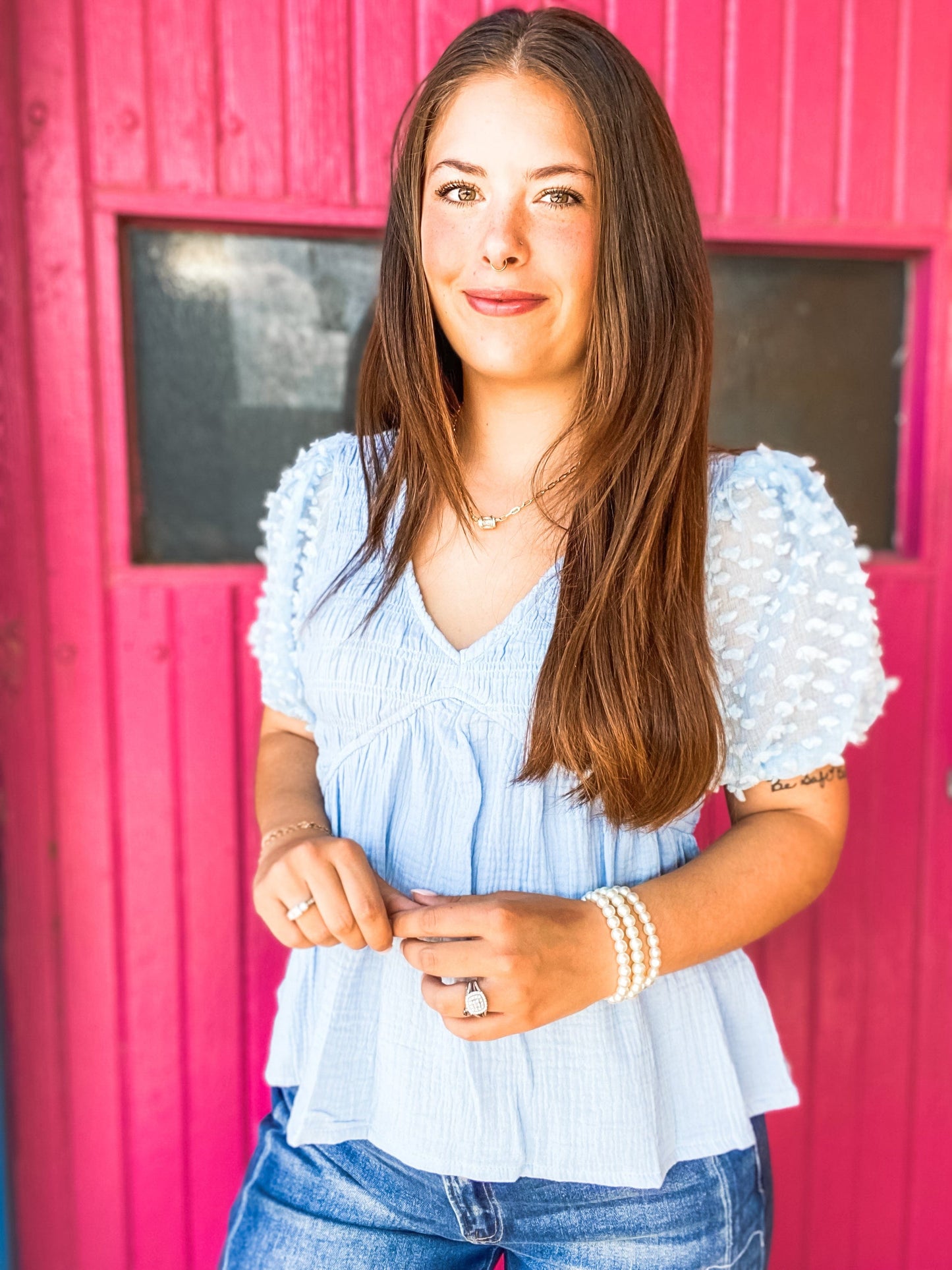 Tops Gia Sky Blue Peplum Top