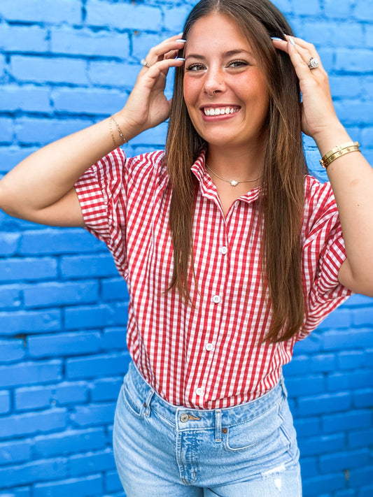 Gracie Gingham Check Top-Red