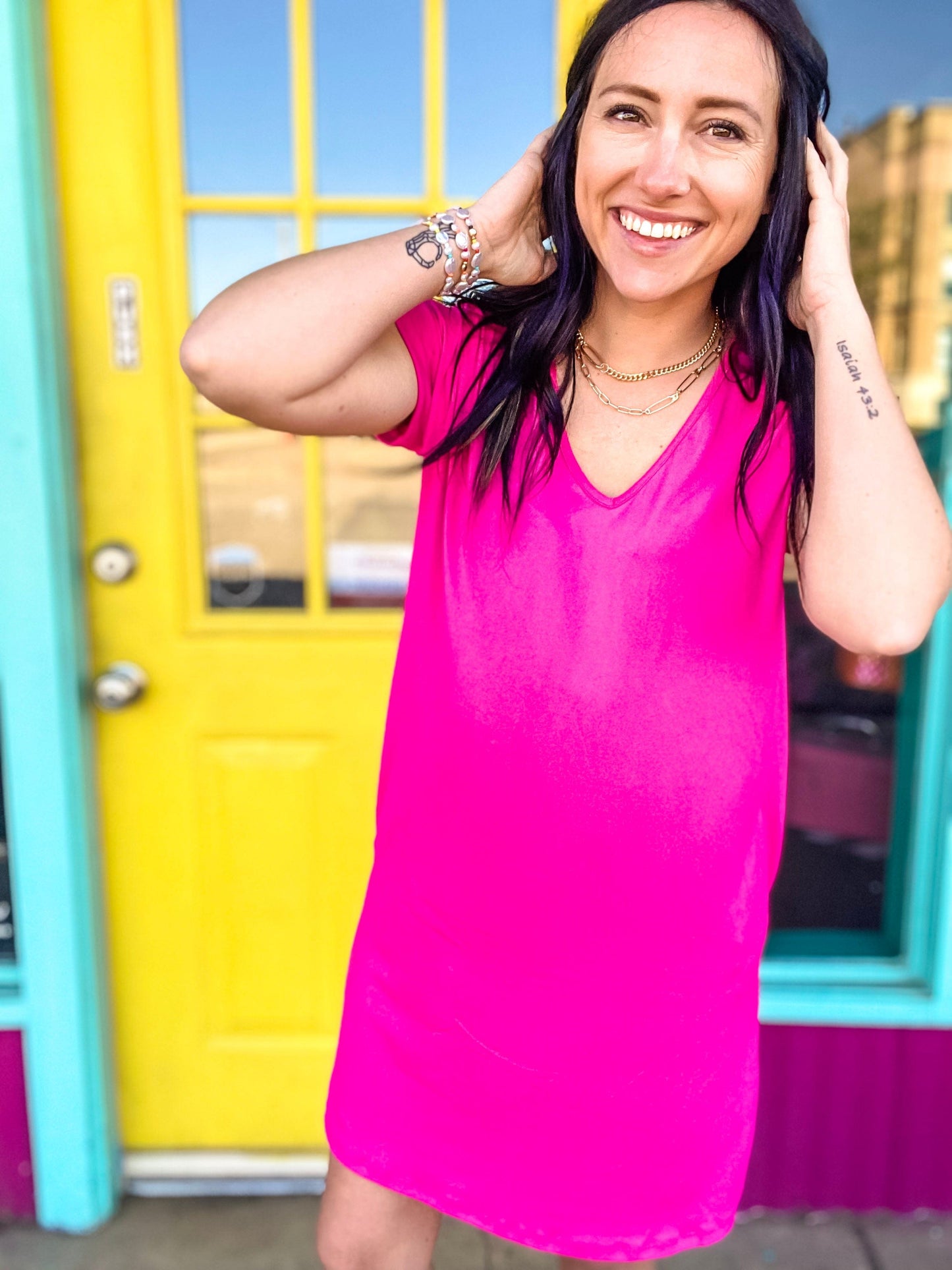 Dresses Hot Pink Vneck Tee Dress