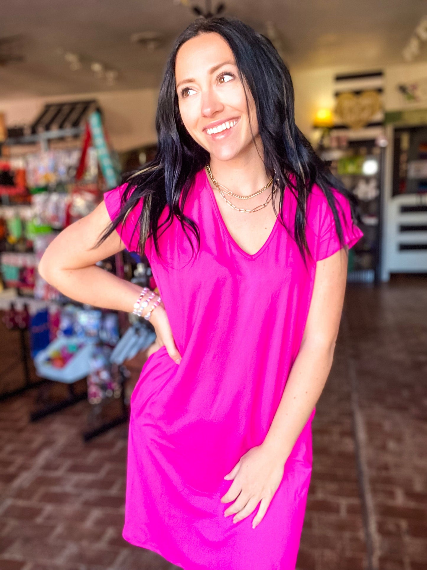 Dresses Hot Pink Vneck Tee Dress