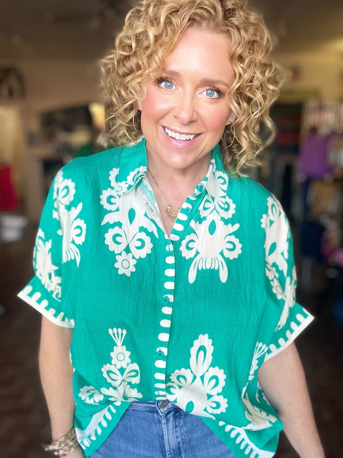 Tops Jayda Funky Print Blouse- Jade