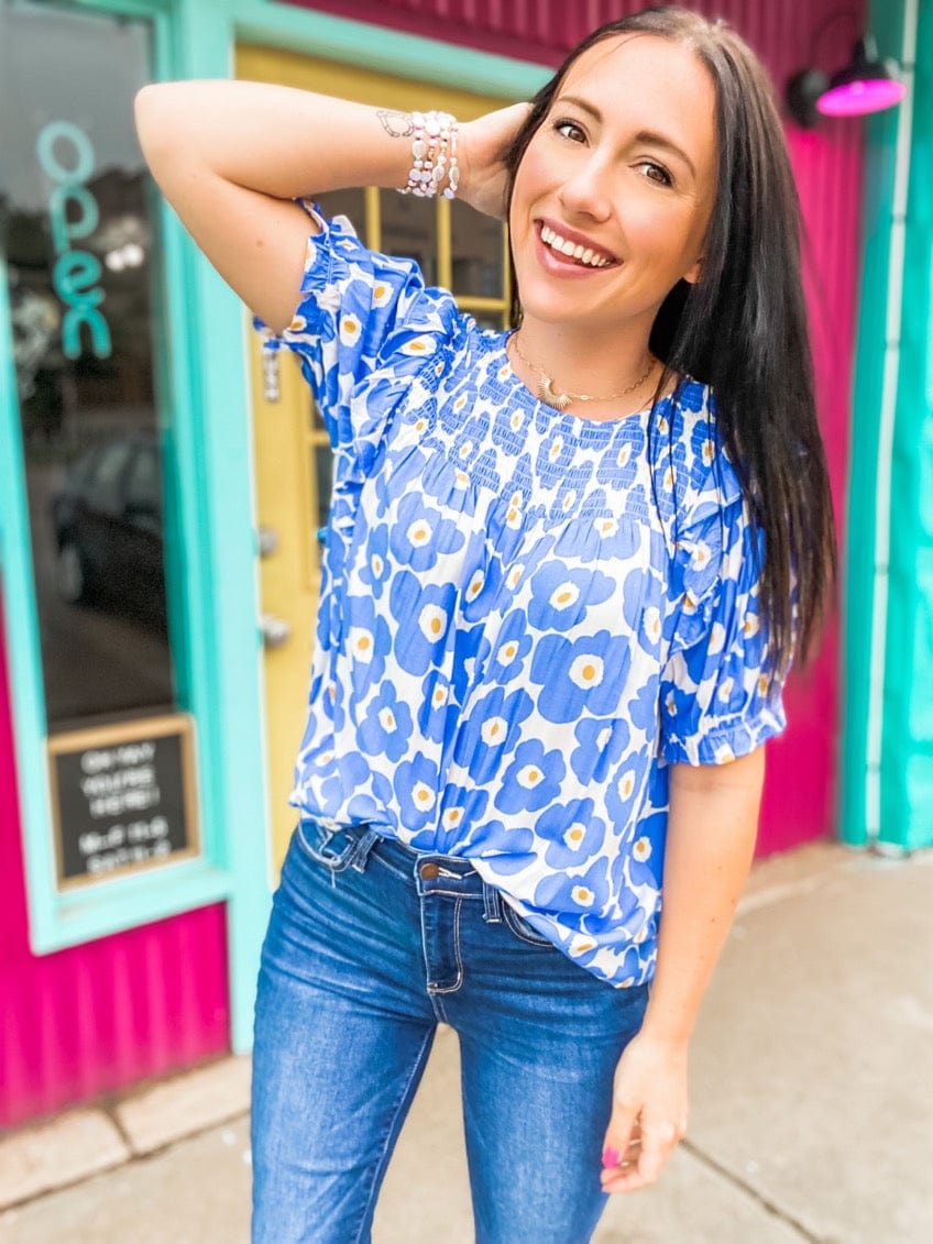 Jess Puff Sleeve Top Blue