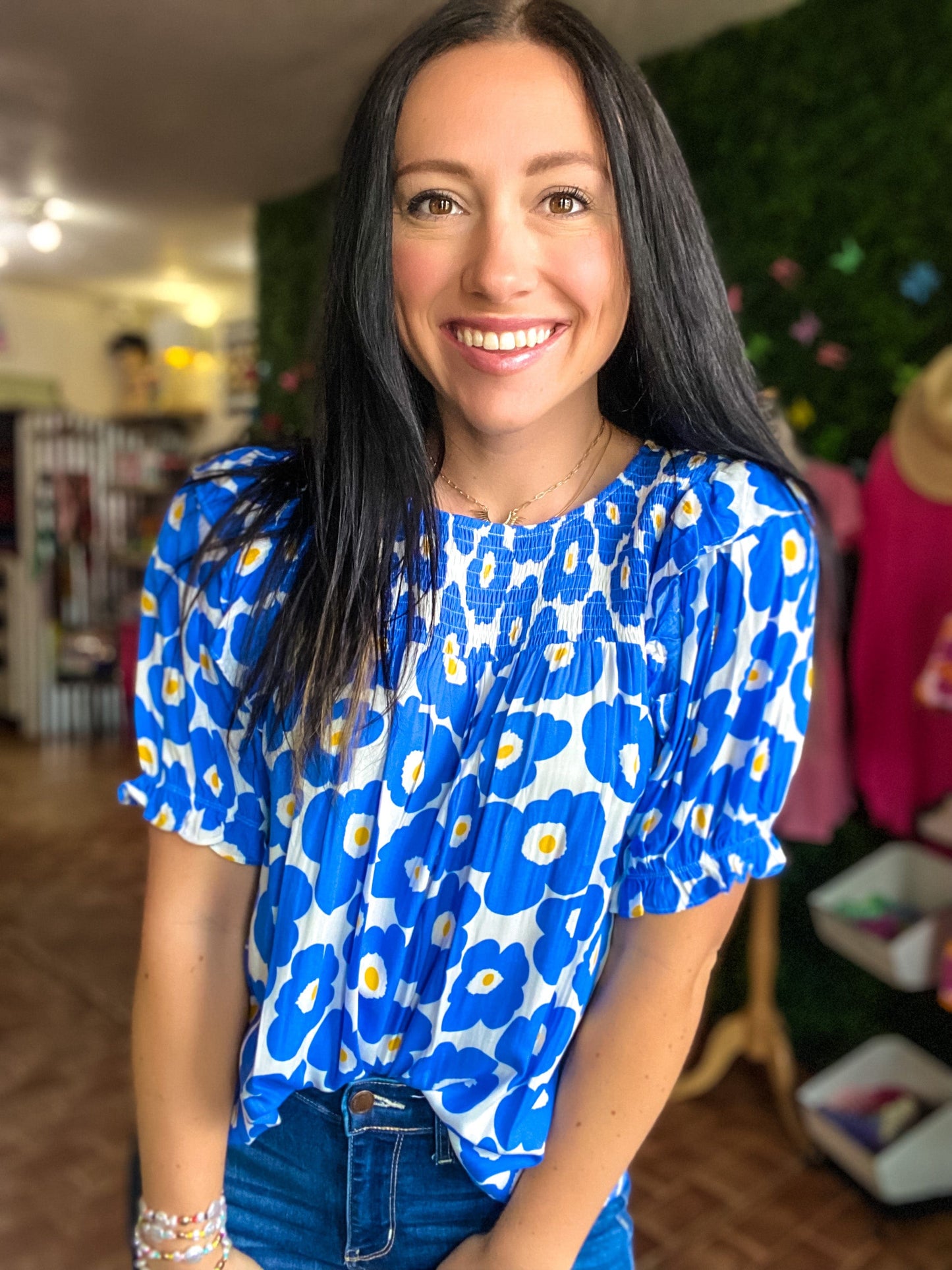 Jess Puff Sleeve Top Blue