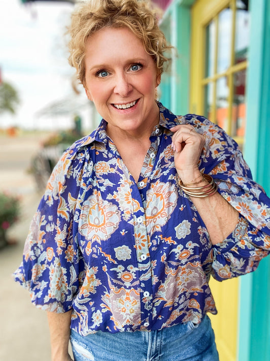 Tops Lyla Floral Print Blouse-Navy