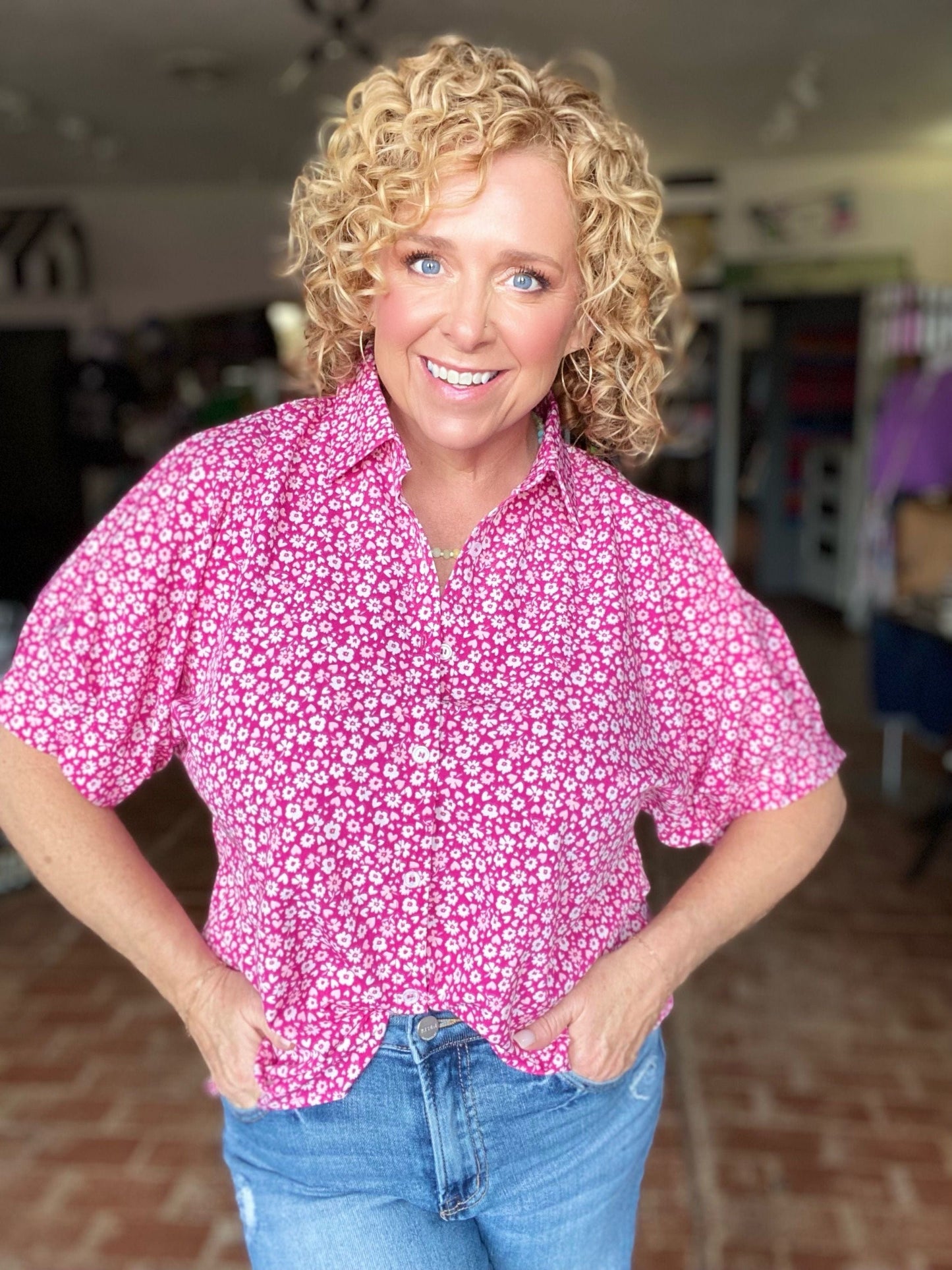 Tops Magenta Love Ditzy Floral Blouse