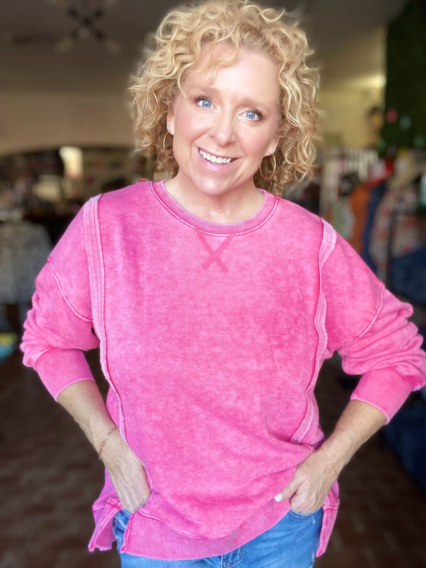 Shirts & Tops Poppy Acid Washed Pullover-Bubblegum