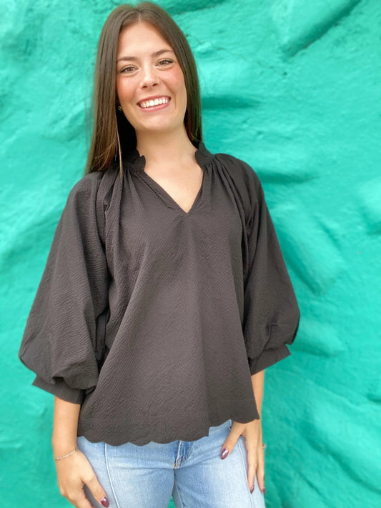 Tops Reese Vneck Balloon Sleeve Top-Black