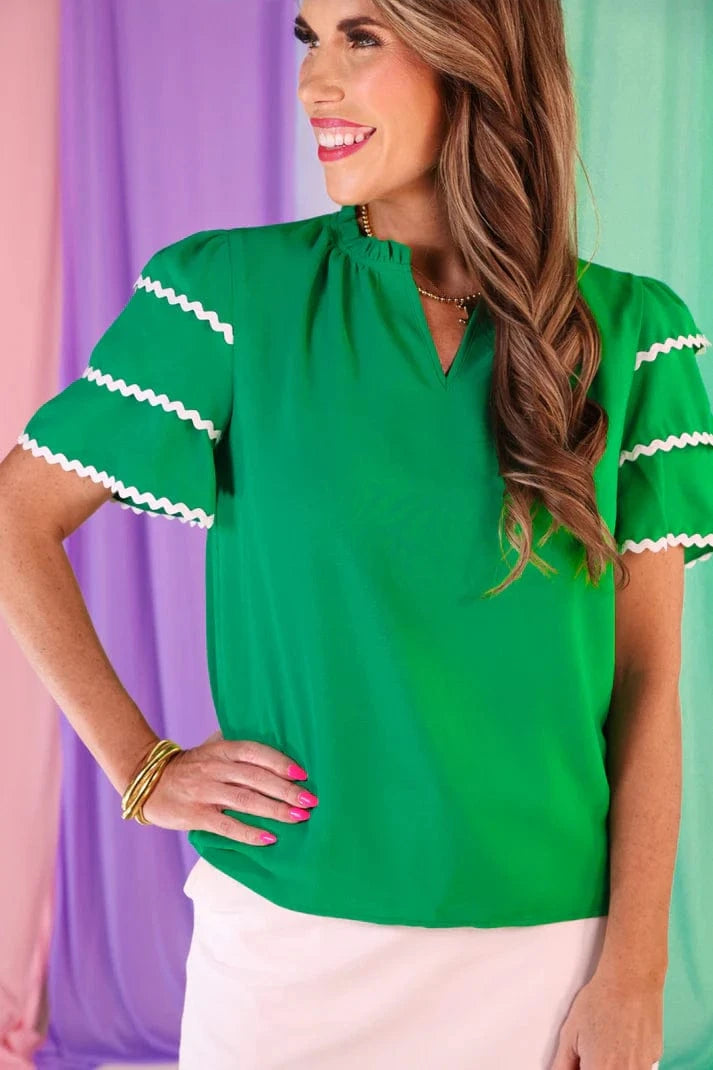Tops Rhea Ric Rac Blouse Emerald