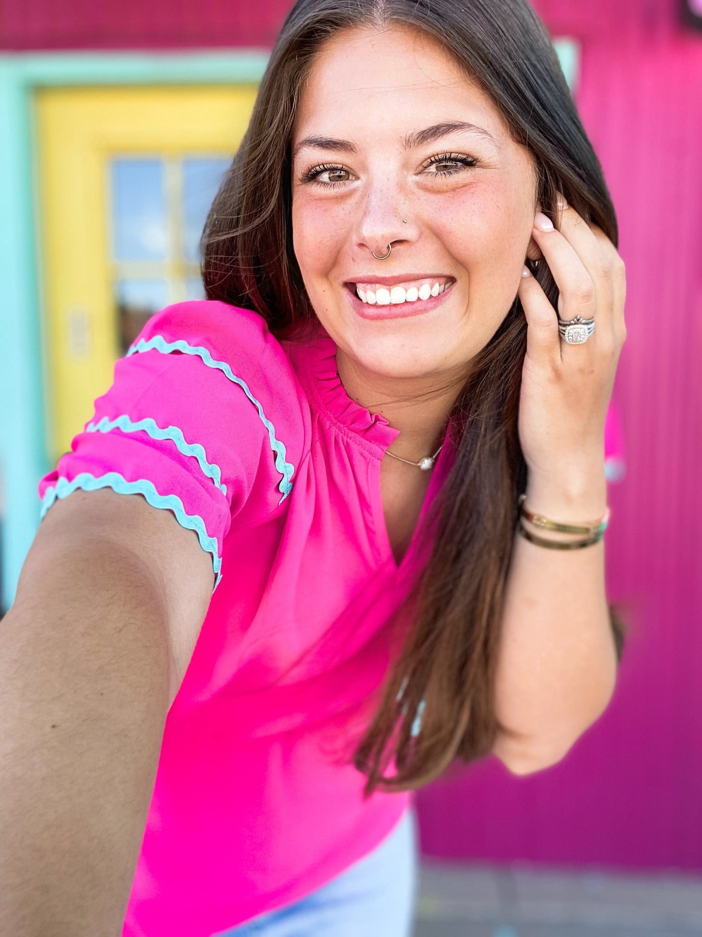 Tops Rhea Ric Rac Blouse Hot Pink