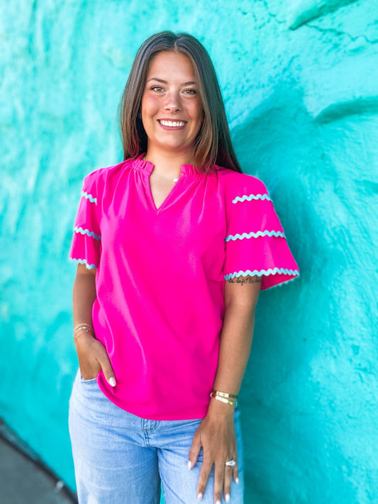 Tops Rhea Ric Rac Blouse Hot Pink