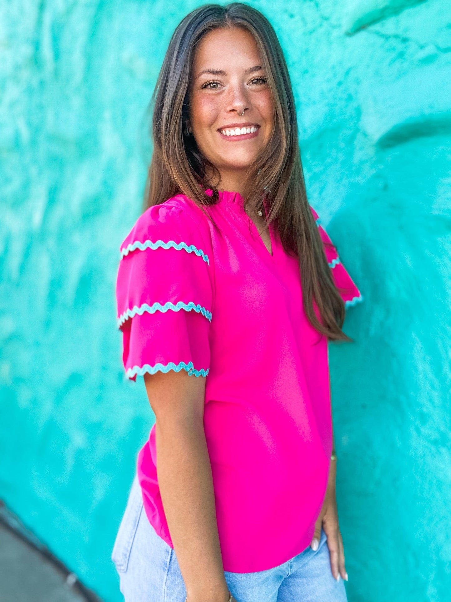 Tops Rhea Ric Rac Blouse Hot Pink