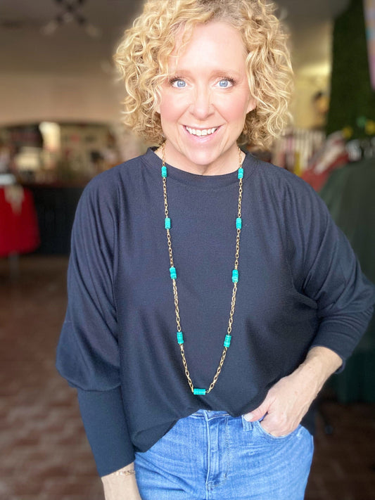 Tops Ribbed Puff Sleeve Long Sleeve Top-Black