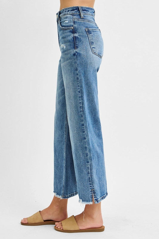 Bottoms Risen High Rise Crop Frayed Hem