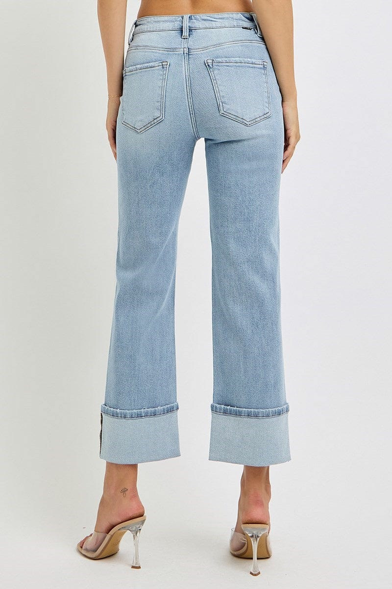 Bottoms Risen Jeans High Rise Wide Leg Retro Seamed Denim Light