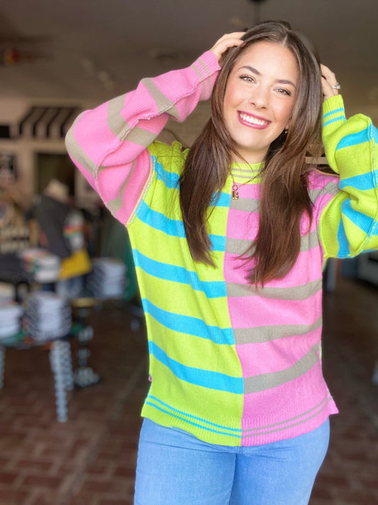 Shirts & Tops Sabrina Stripe Sweater- Brights