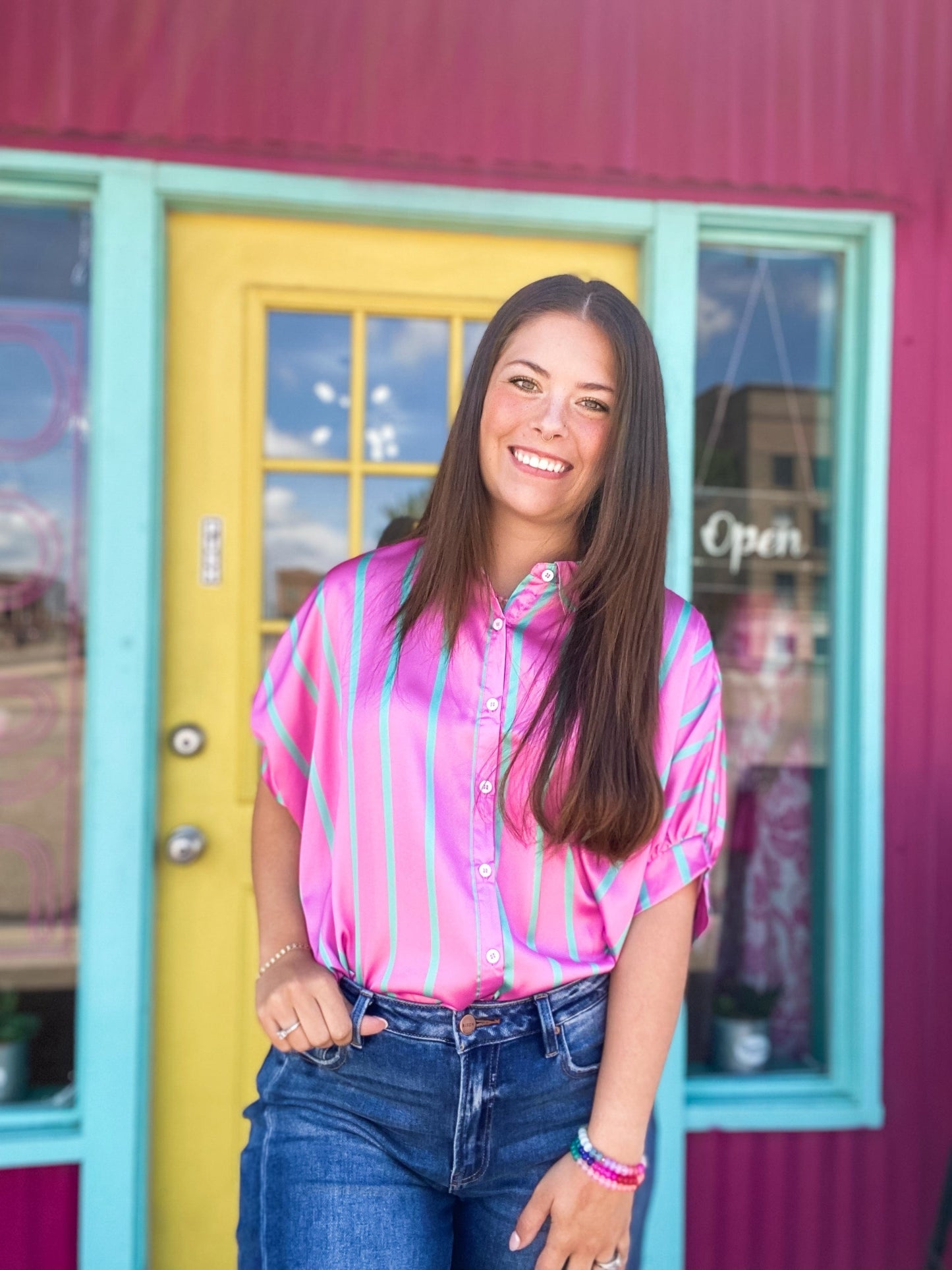 Tops Satin Candy Stripe Blouse