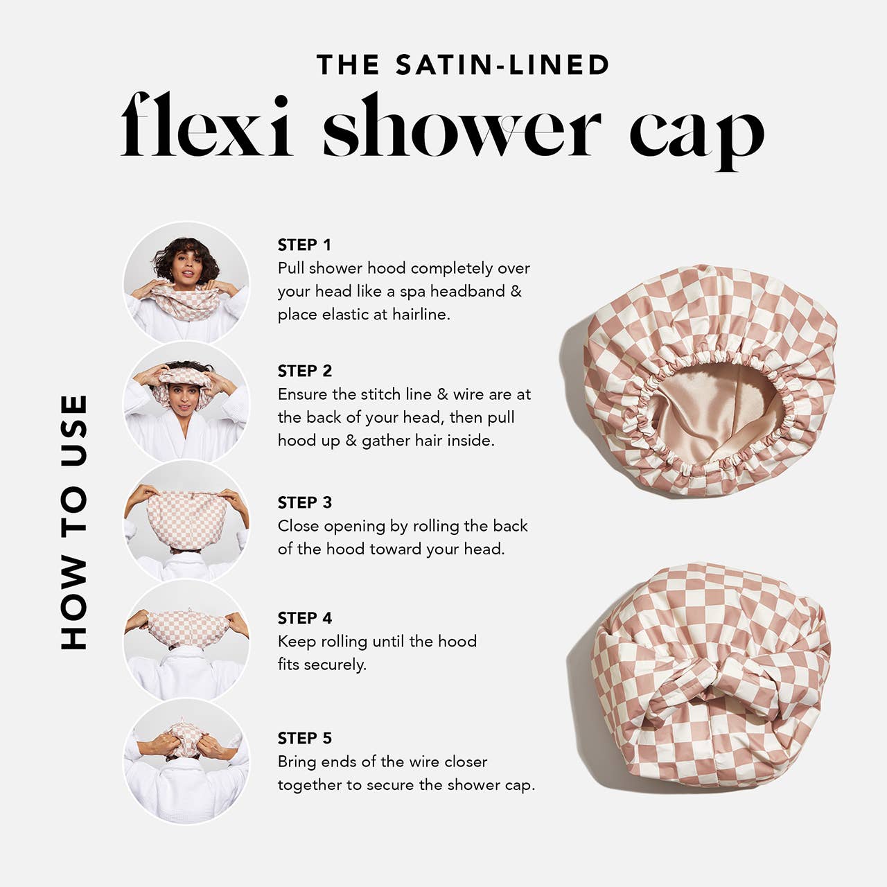 Other Goodies Satin Lined Flexi Shower Cap - Terracotta Checker