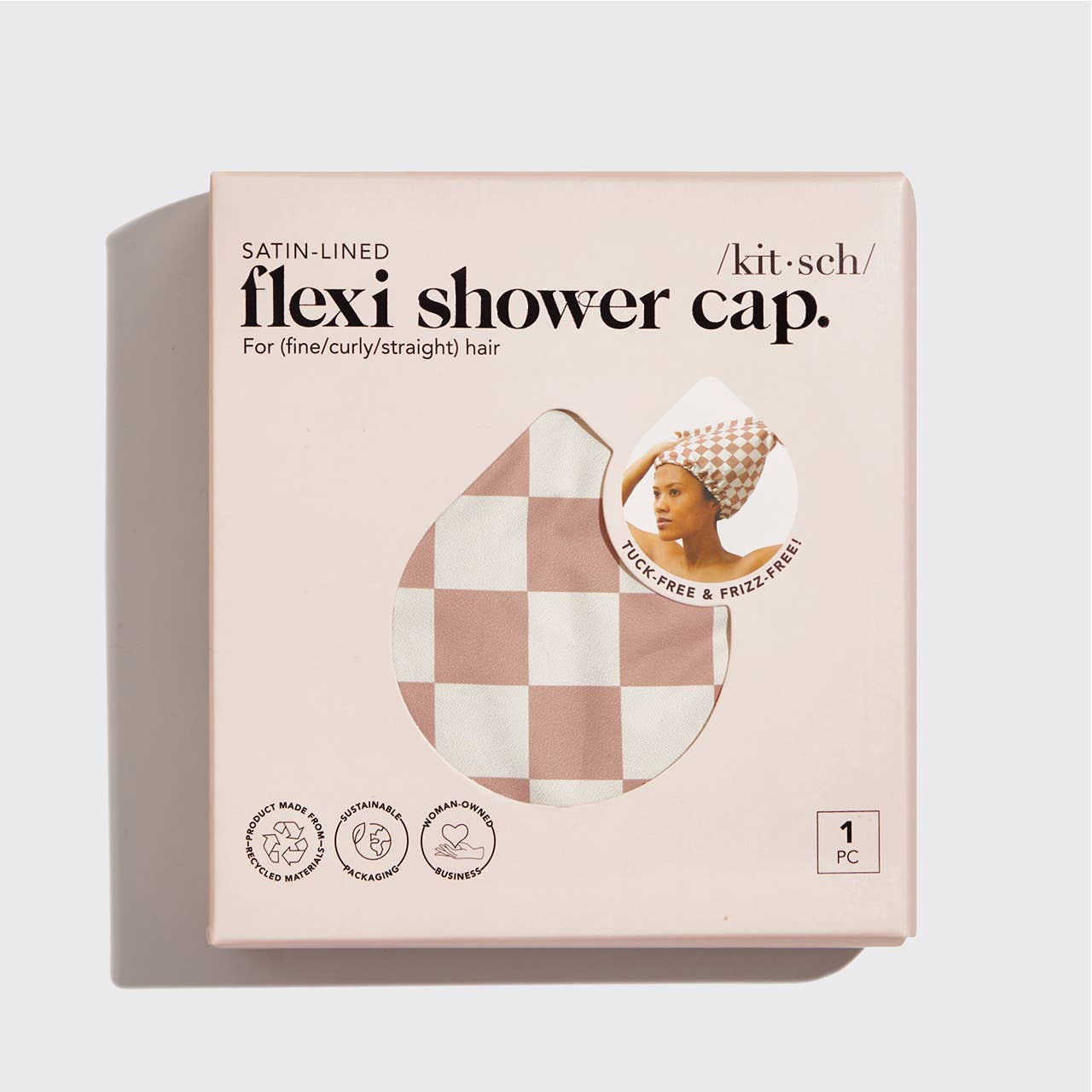 Other Goodies Satin Lined Flexi Shower Cap - Terracotta Checker