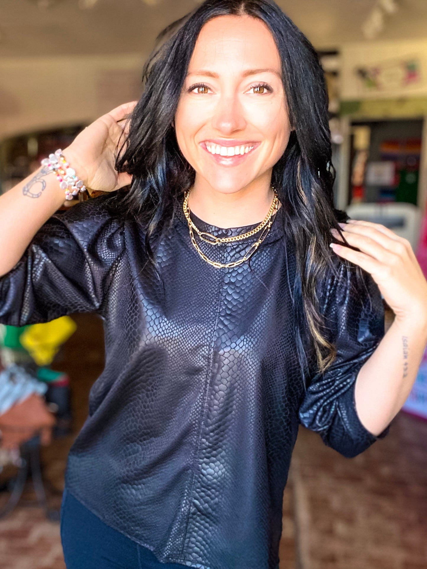 Shirts & Tops Selene Snake Print Balloon Sleeve Top
