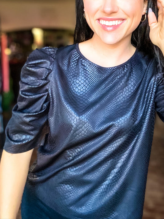 Shirts & Tops Selene Snake Print Puffy Sleeve Top