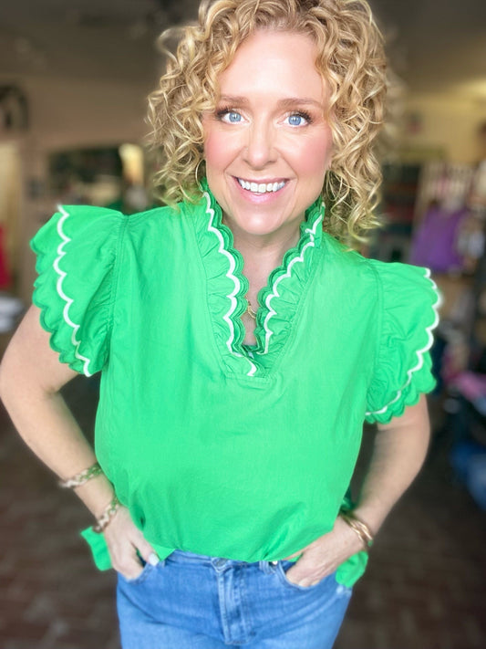 Tops Sierra Ruffled Sleeve Blouse Kelly Green