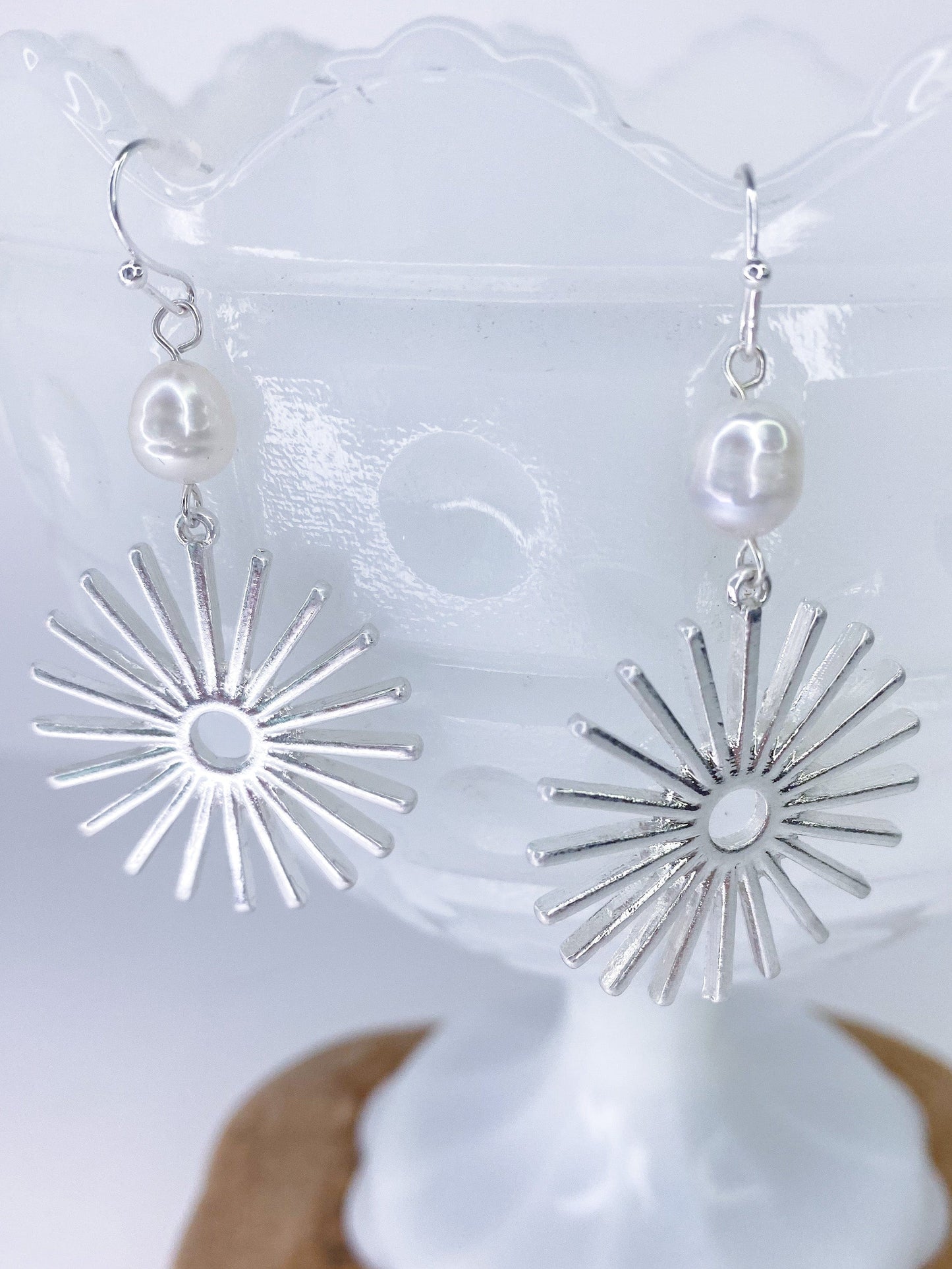 Earrings Silver and Pearl Sunburst Earring