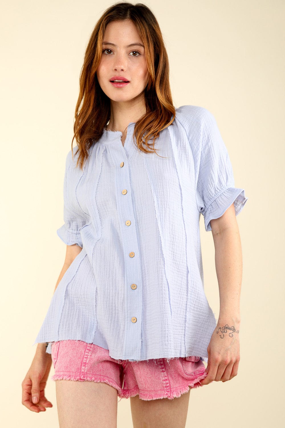 Tops Skye Cotton Gauze Top- Blue