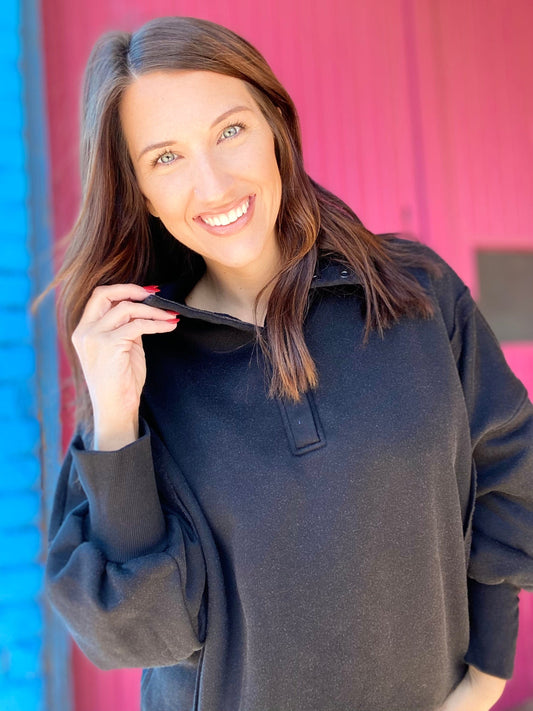 Shirts & Tops Taffi Half Button Pullover-Black