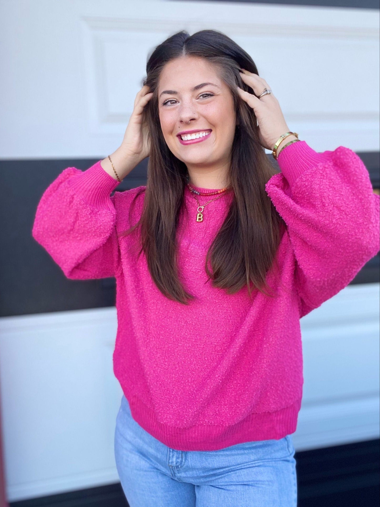 Tops Textured Pink Pullover