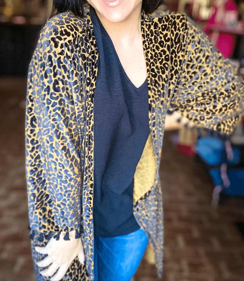 Shirts & Tops Velvet Leopard Kimono-Tan