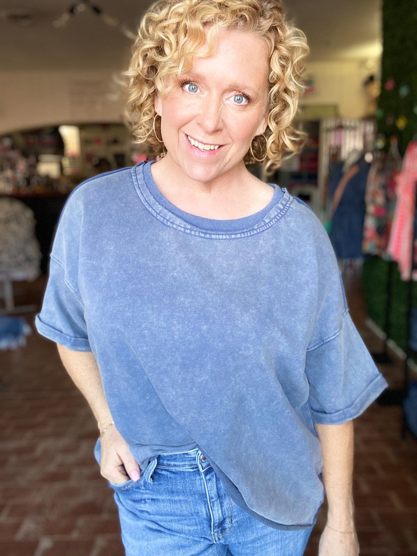 Tops Vintage Wash Tee-Denim Blue