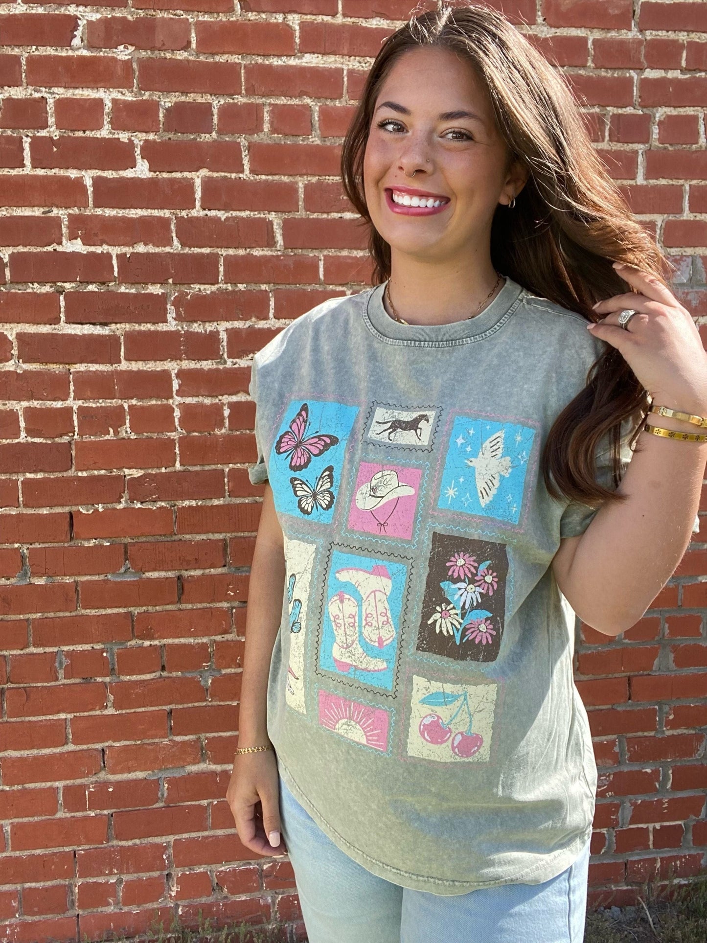 Graphic Tees Vintage Western Tee- Green