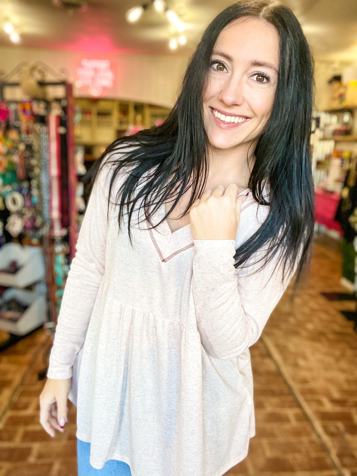 Tops Blushed Speckled Babydoll Top