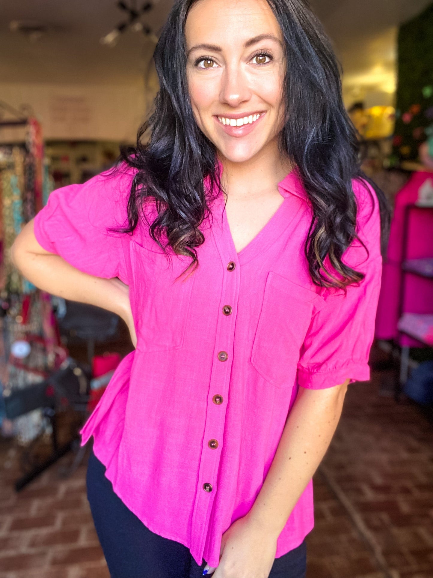 Tops Candy Pink Linen Top