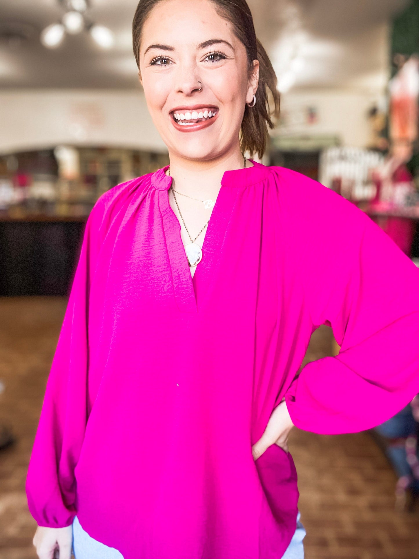 Tops Gabby Long Sleeve Top-Fuchsia