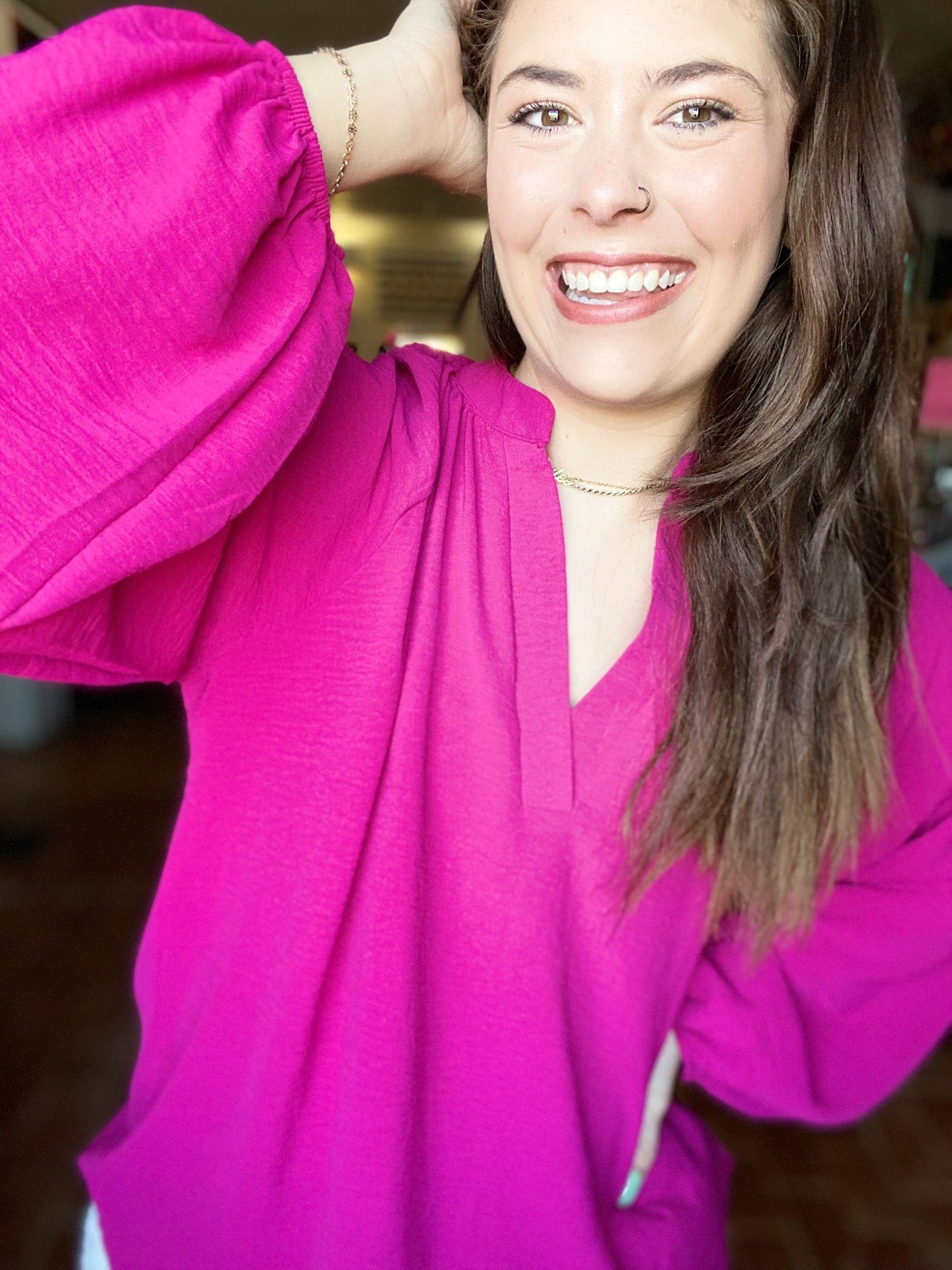 Tops Gabby Long Sleeve Top-Fuchsia