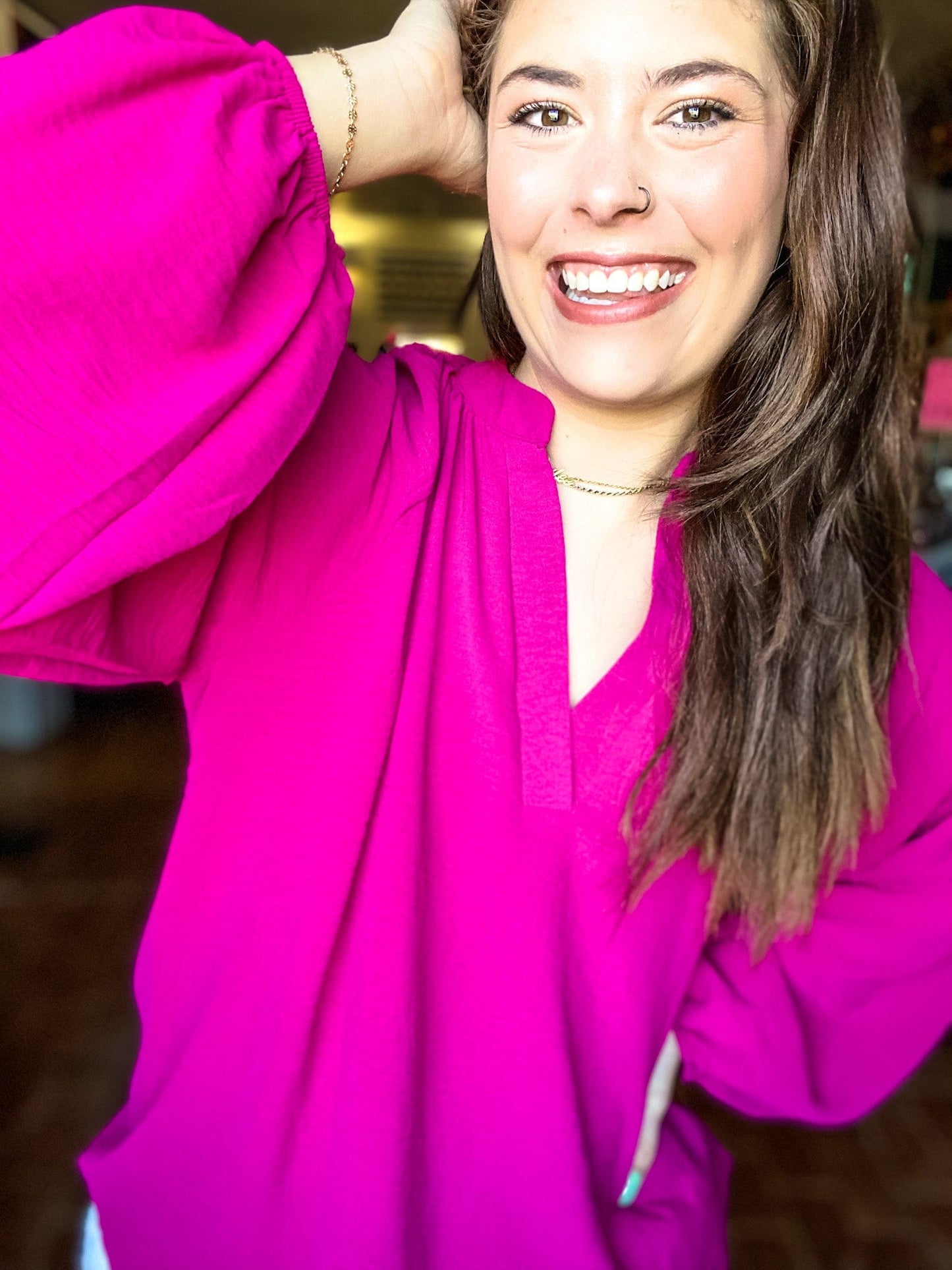 Tops Gabby Long Sleeve Top-Fuchsia