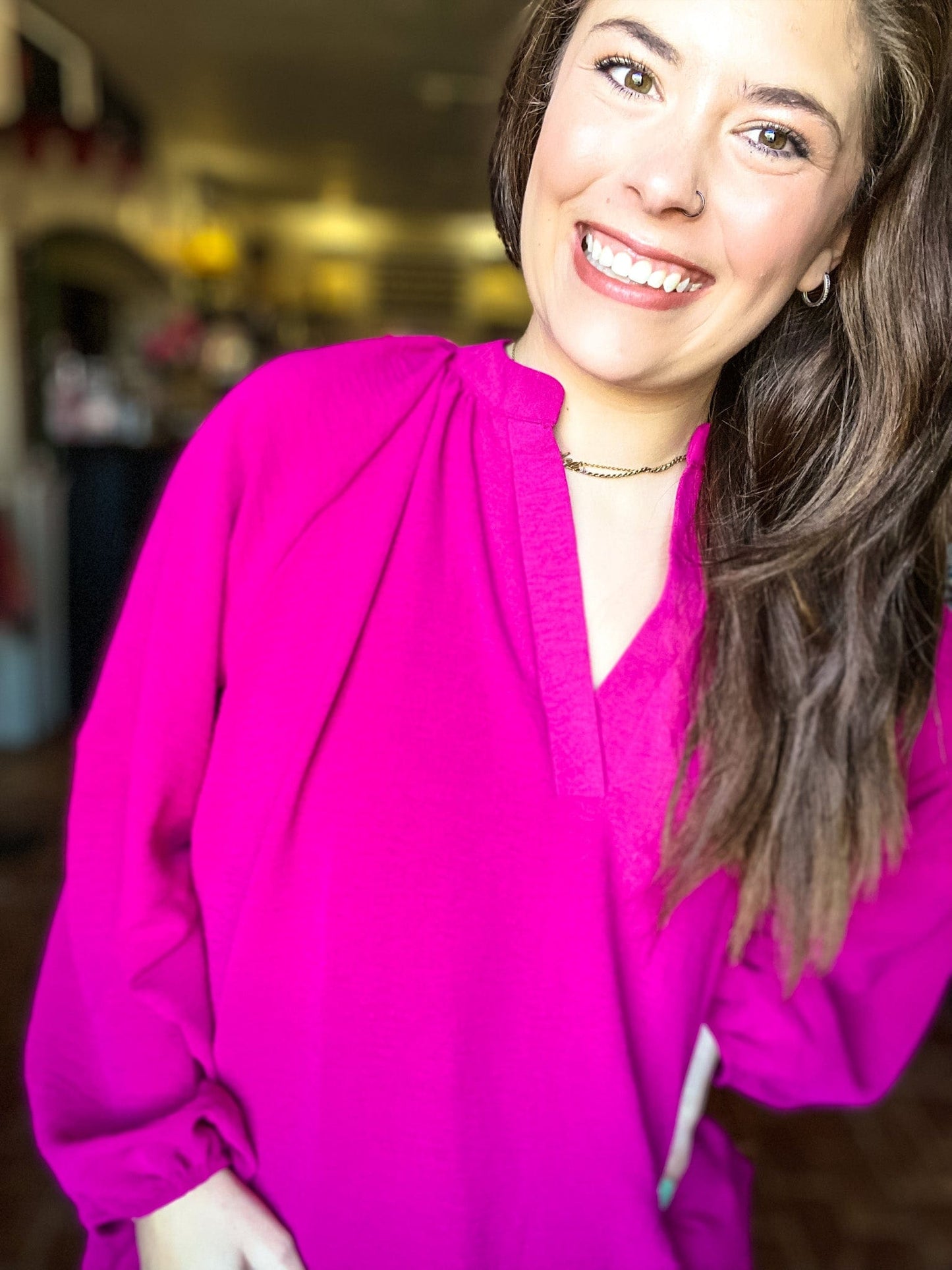 Tops Gabby Long Sleeve Top-Fuchsia