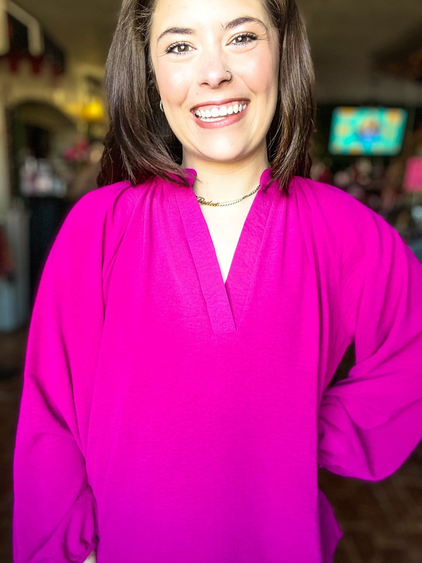 Tops Gabby Long Sleeve Top-Fuchsia