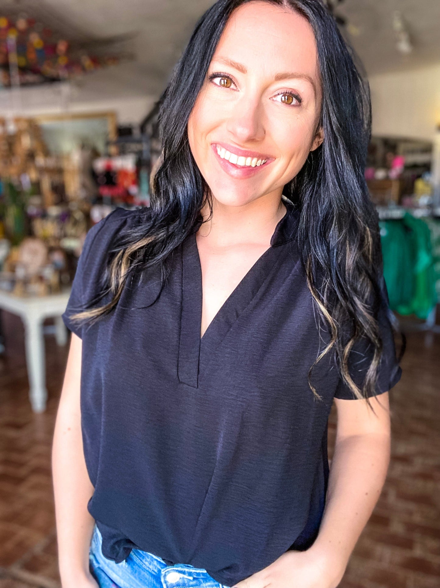 Tops Gabby V-neck Top-Black