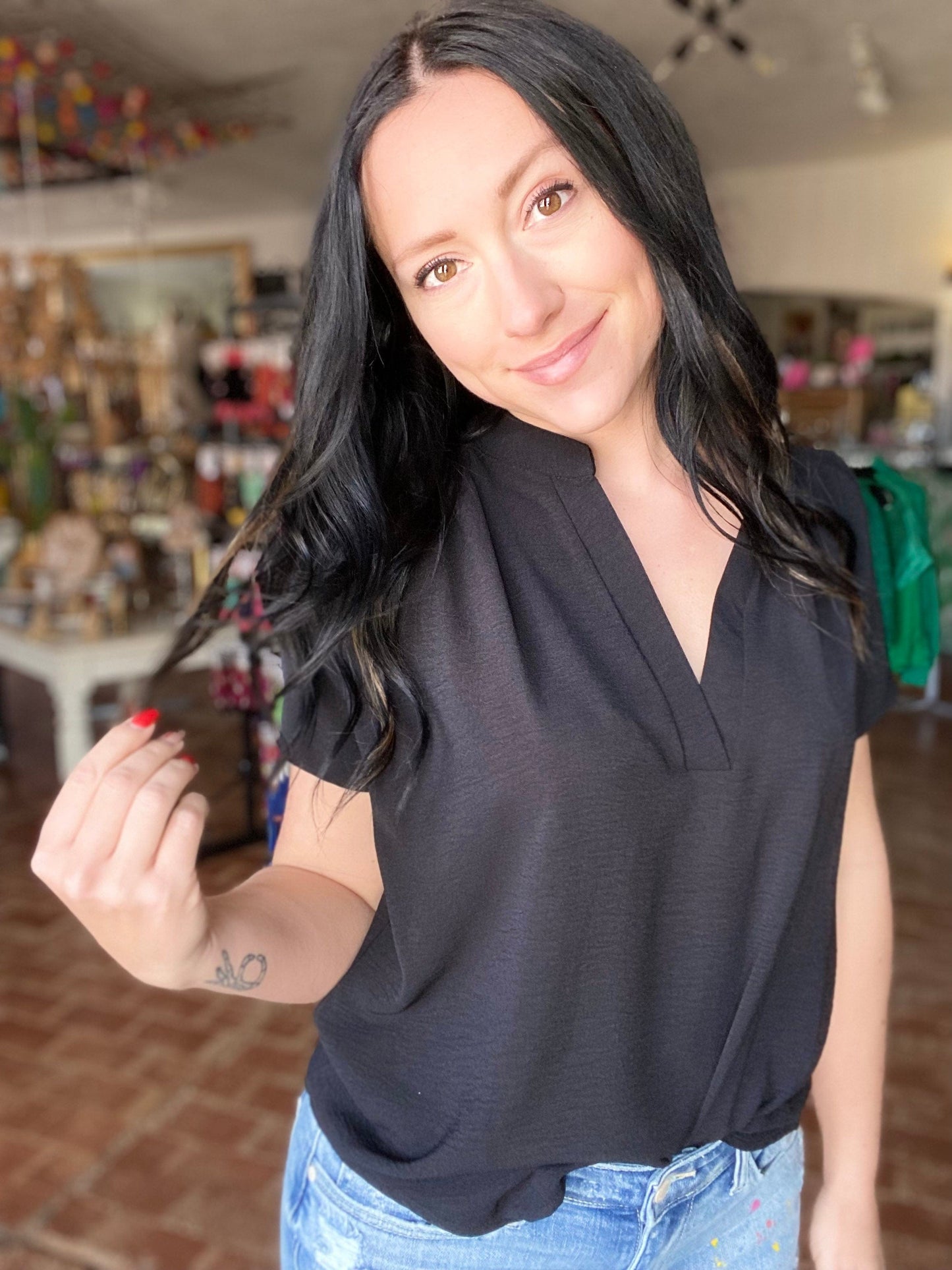 Tops Gabby V-neck Top-Black